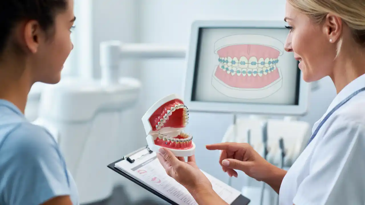 Orthodontist explaining braces treatment and dental insurance coverage