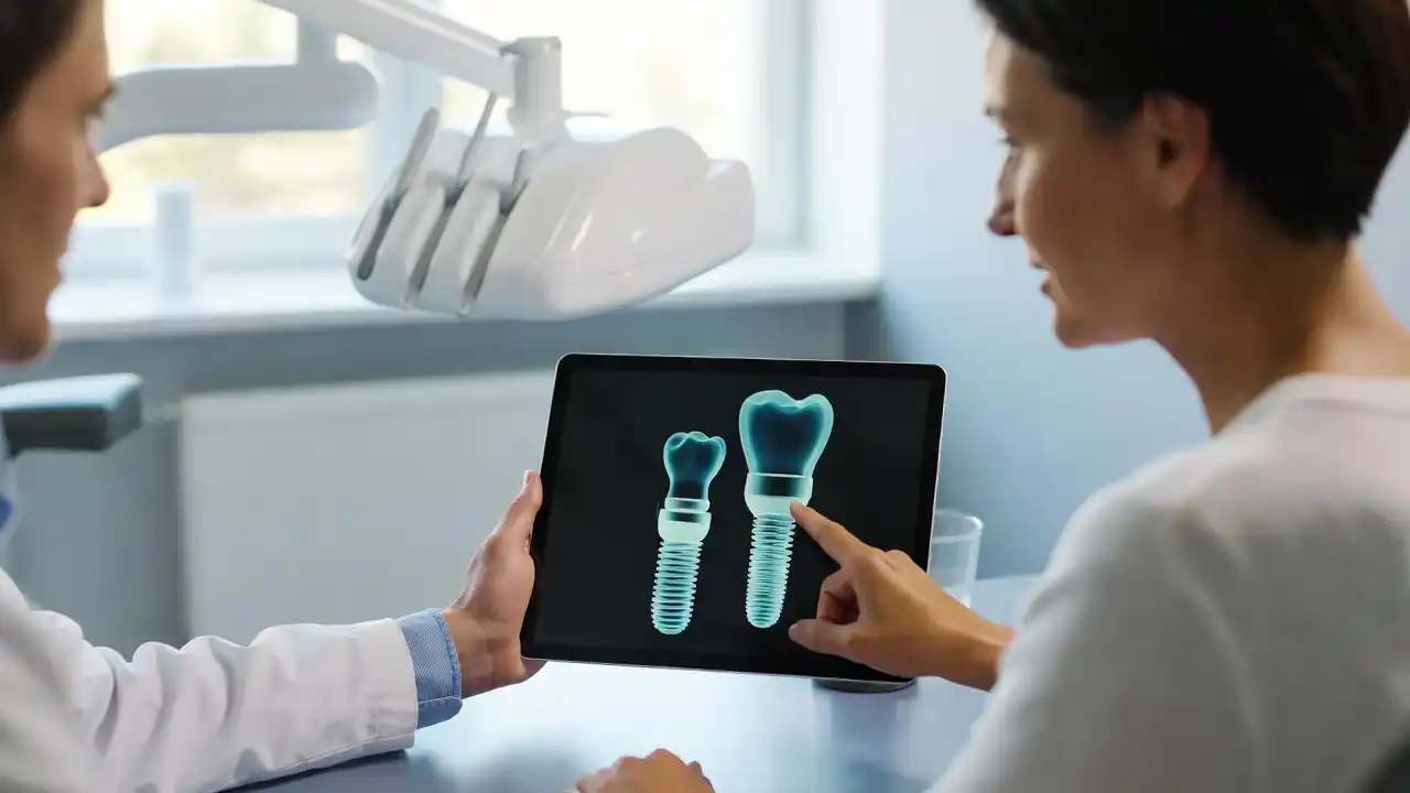 Dentist explaining dental implant treatment and insurance coverage options