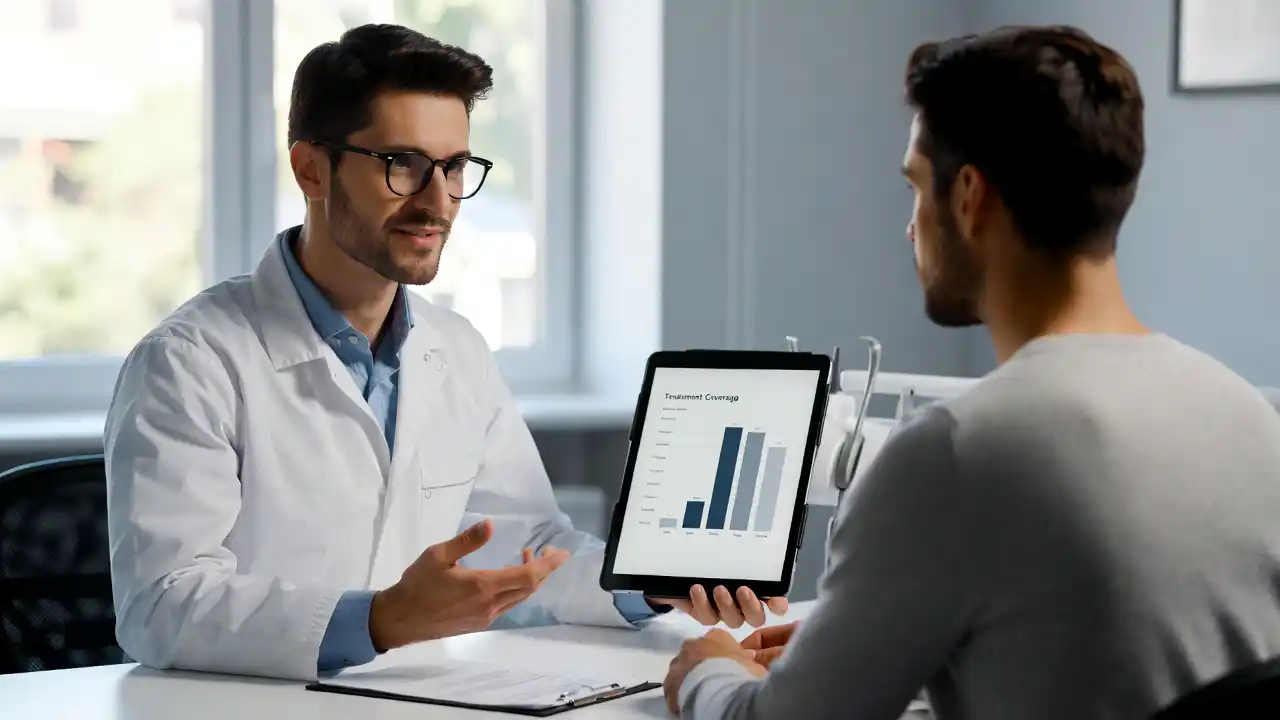 Patient reviewing dental insurance annual maximum coverage with dentist