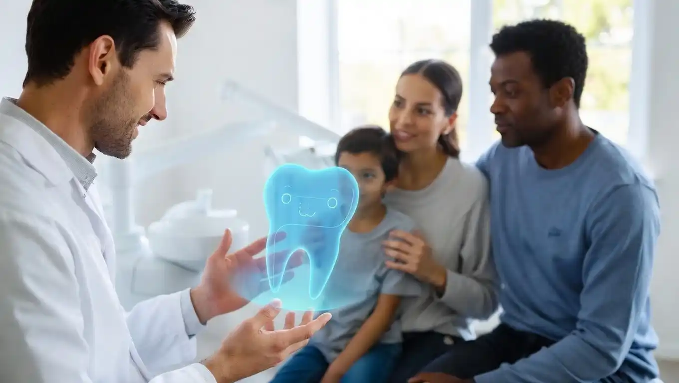Family discussing dental insurance options with dentist