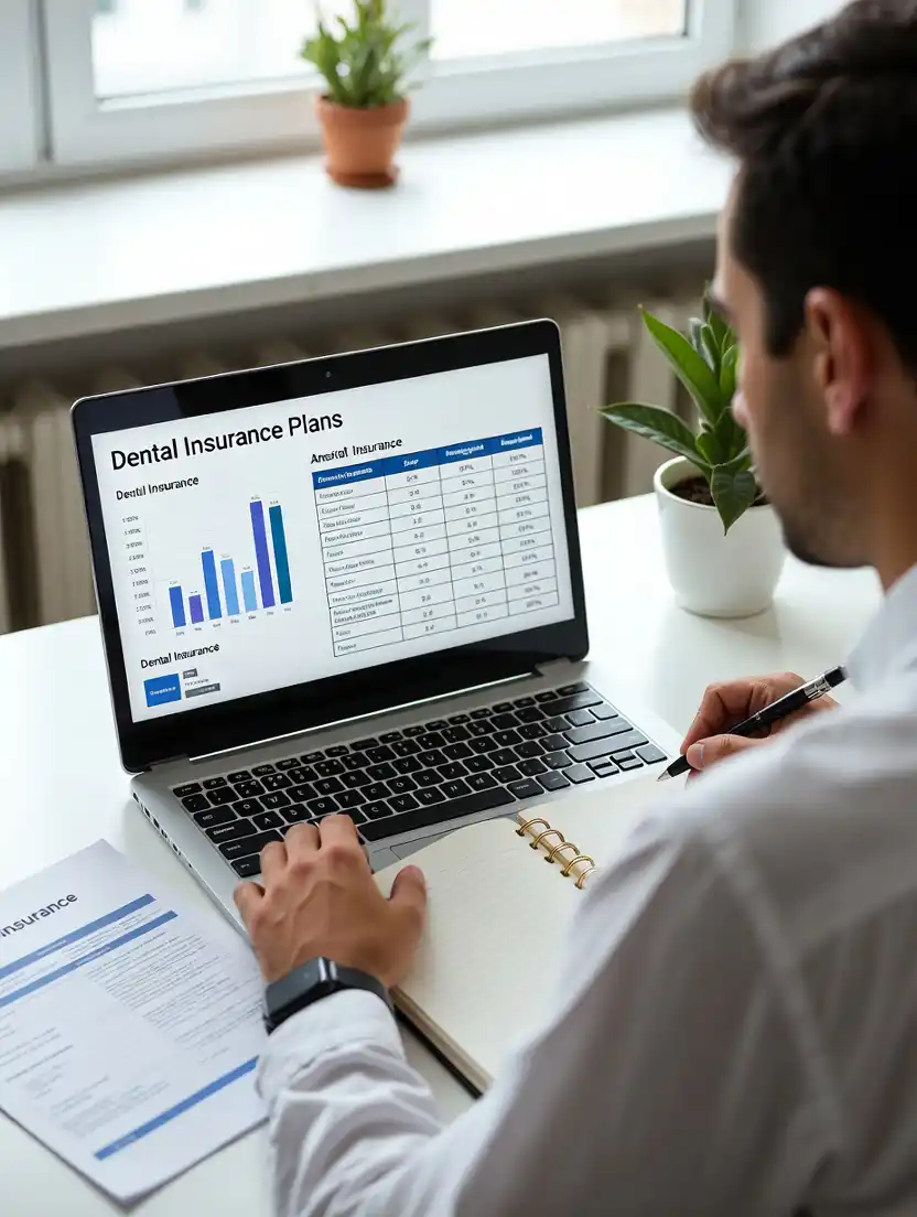 Compare Dental Insurance Plans Guide Person comparing dental insurance plans and reviewing coverage options