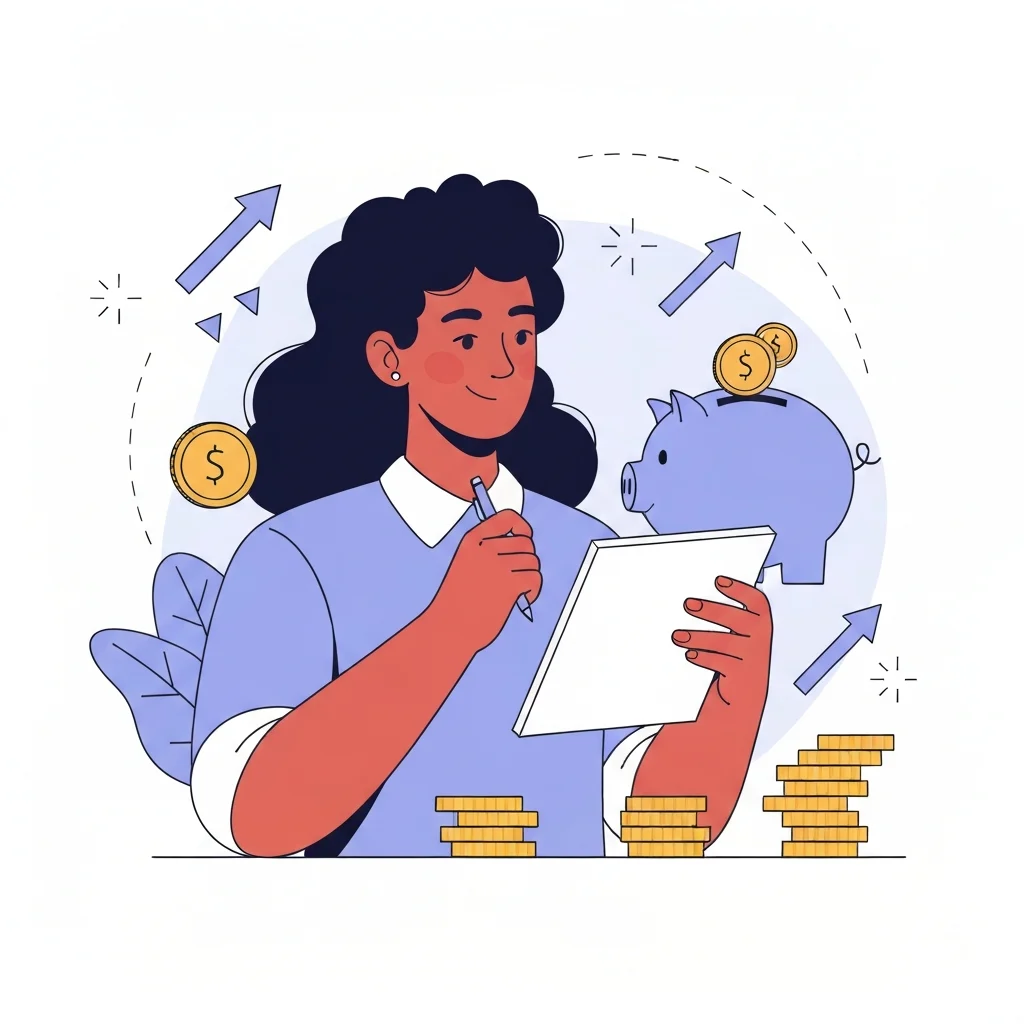 A vibrant, modern flat illustration depicting a diverse individual confidently reviewing digital information or physical documents related to dental insurance options. The person has a thoughtful, empowered expression, and is surrounded by abstract visual elements symbolizing financial savings and smart choices, such as ascending arrows, growing stacks of coins, or a well-filled piggy bank. The scene conveys a sense of discovering value and making informed decisions to reduce costs. The color palette is bright and optimistic, with clean lines and a professional aesthetic, suitable for a blog article.